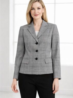 Kasper Women’s Houndstooth Plaid Blazer Jacket Classic Tailored Career Size 14P